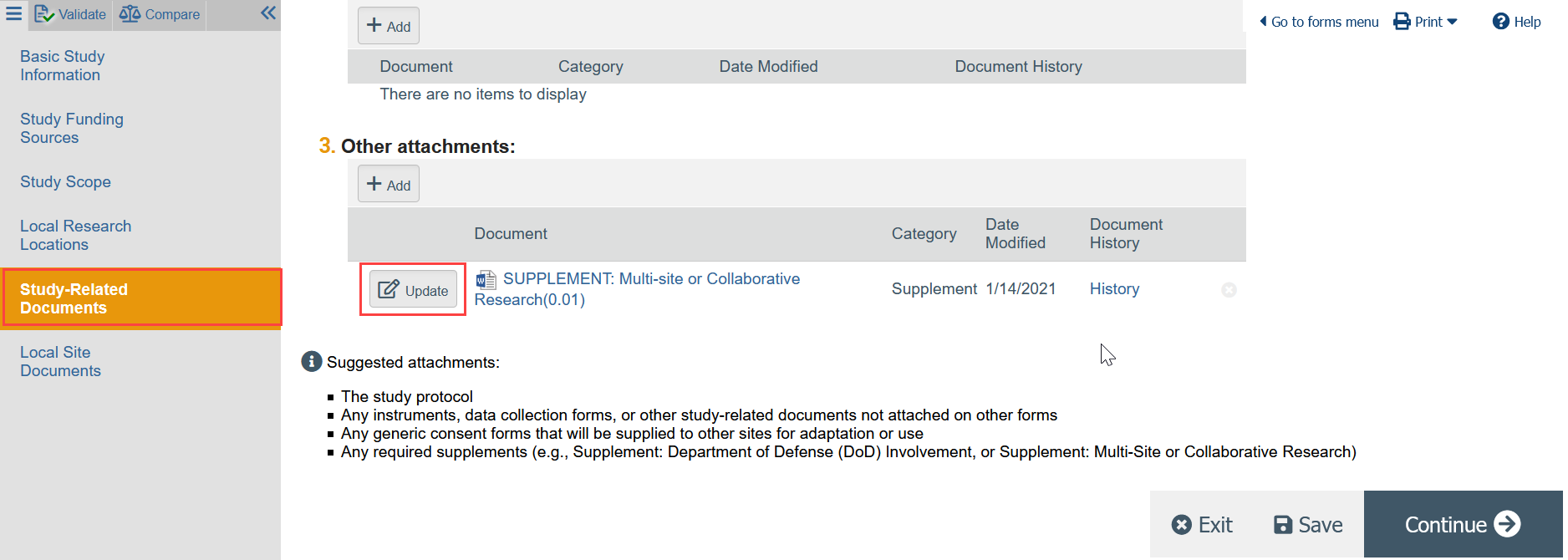 screenshot of updating the multi-site supplement