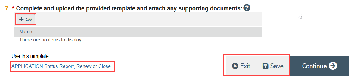 screenshot of the continuing review attachment
