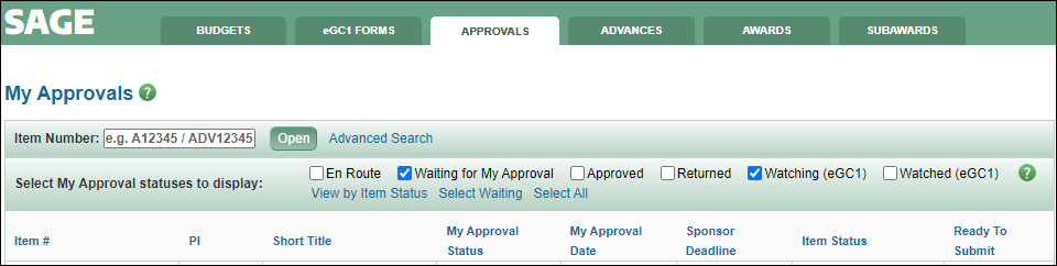 My Approvals Columns