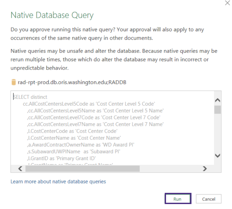Native Database Query example