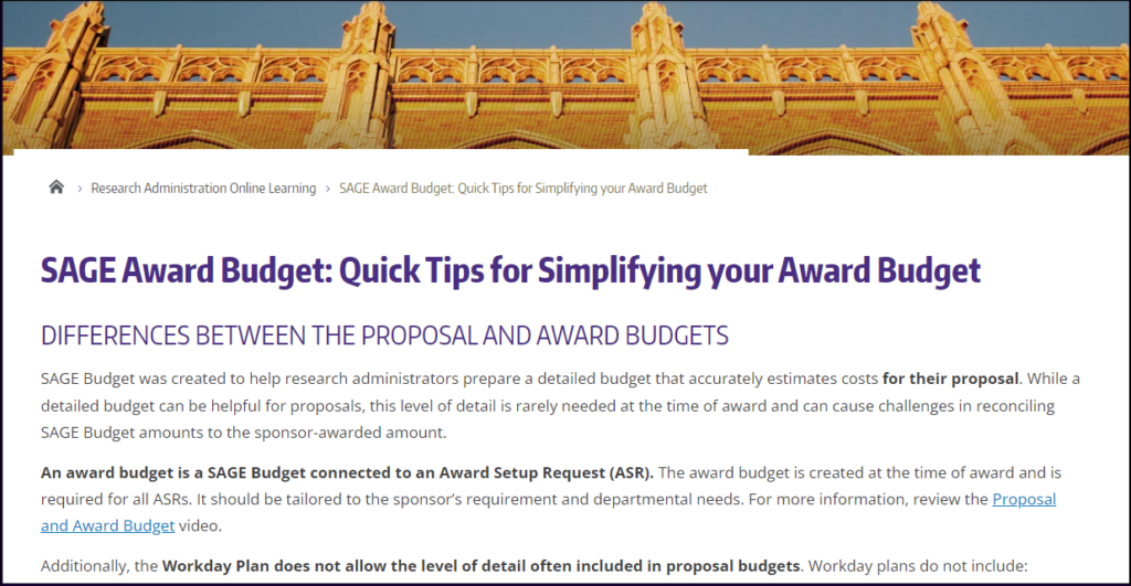 Screenshot of the Quick Tips for Simplifying Your Award Budget job aid