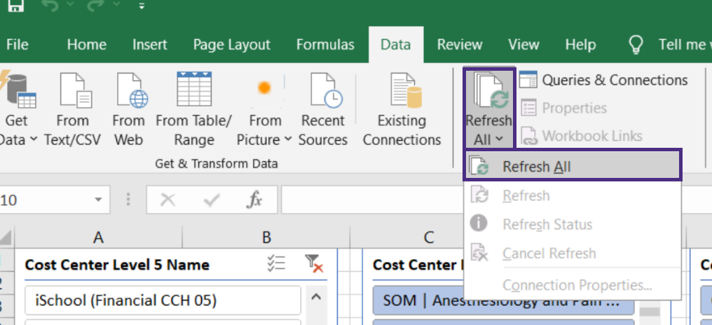 Screenshot showing the "Refresh All" option.