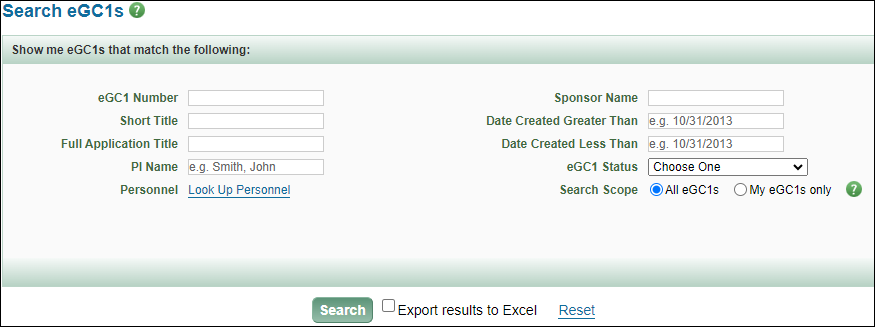 Advanced Search for eGC1s in SAGE