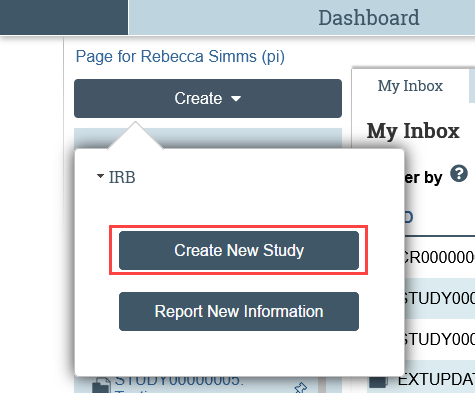 screenshot of create new study button in Zipline