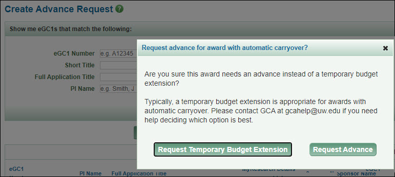 create advance automatic carryover warning