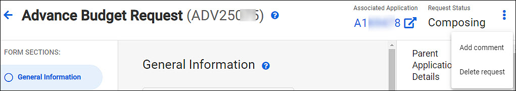 header menu to delete request
