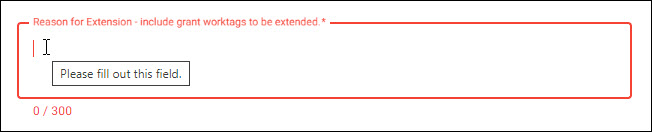 advance reason for extension field with red border
