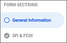 advance request left navigation menu with checked section