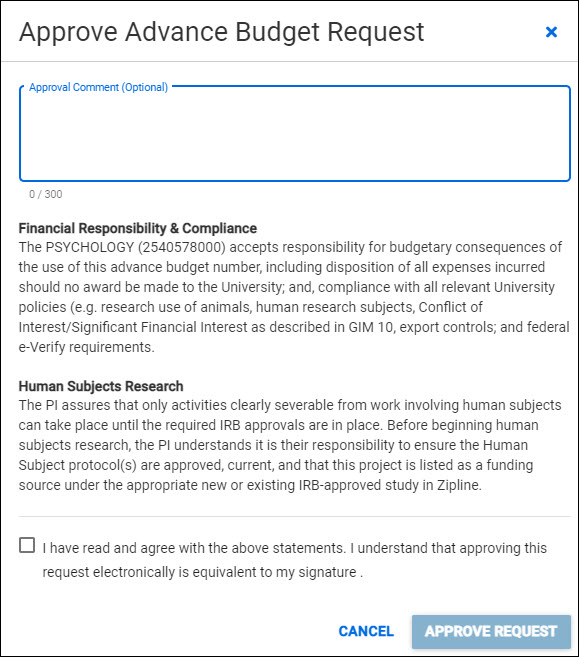 advance principal investigator approval certification