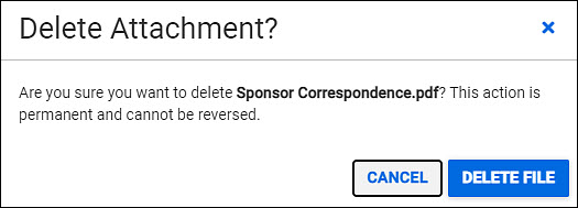 advance supporting attachments deletion dialog
