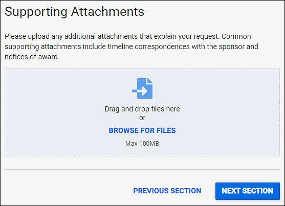 advance supporting attachments page without any files