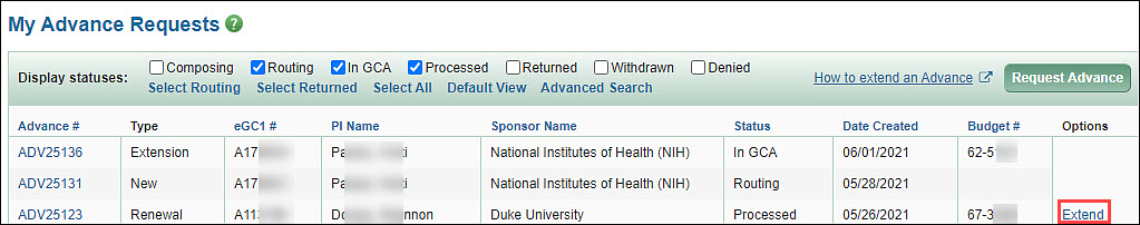 advances task list with extent link example