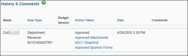 history and comments sample entry