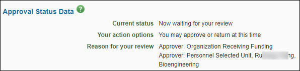 approval status data section