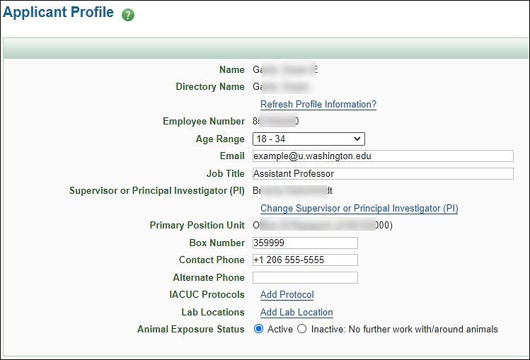 applicant profile example