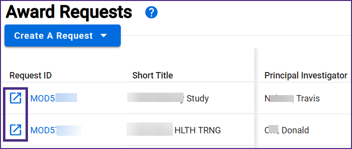 SAGE screenshot showing the selectable icons to open a request in a new tab