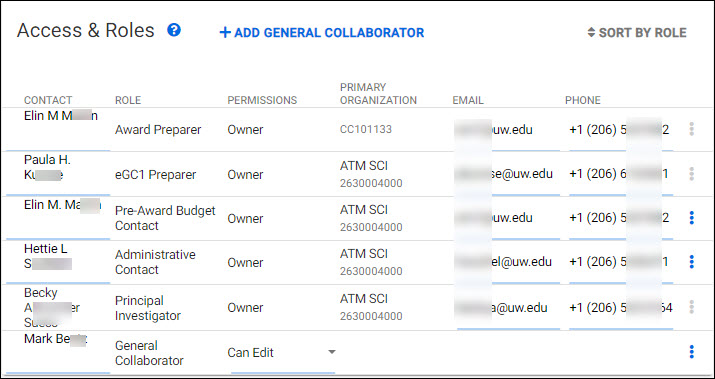 access and roles section with details