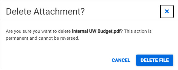 Awards delete attachment dialog window