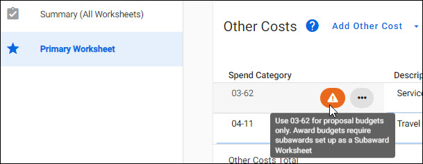 primary or internal worksheet 03-62 alert message