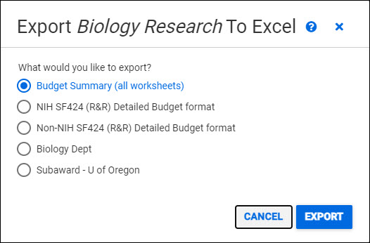 export to excel dialog