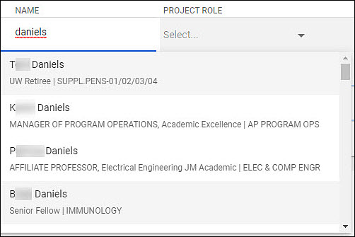 U W personnel search dialog
