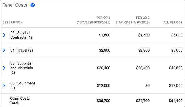 summary other costs section