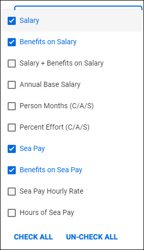 budget summary salary fields menu