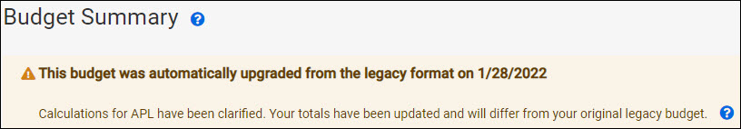 legacy budget upgrade banner for A P L