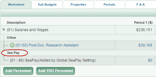 sea pay line item in the salary and wages section