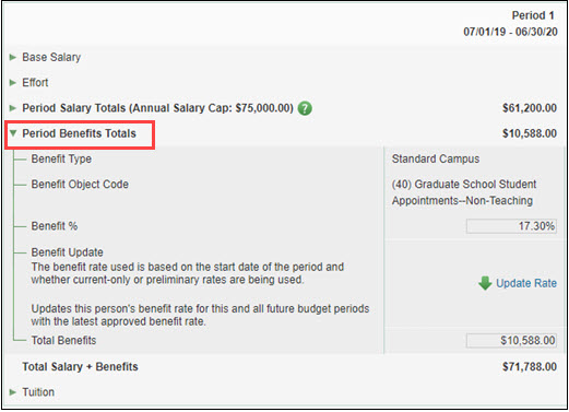 benefits totals section of update periods