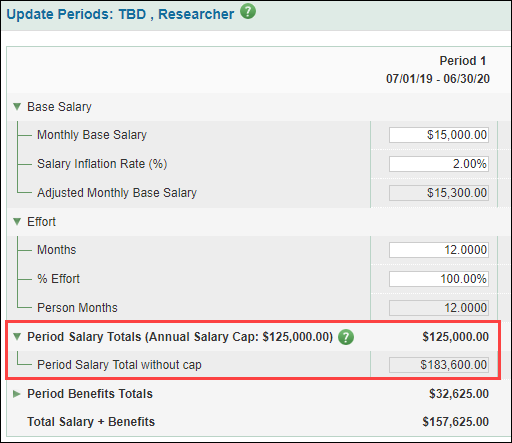 update periods salary totals showing capped and uncapped salary