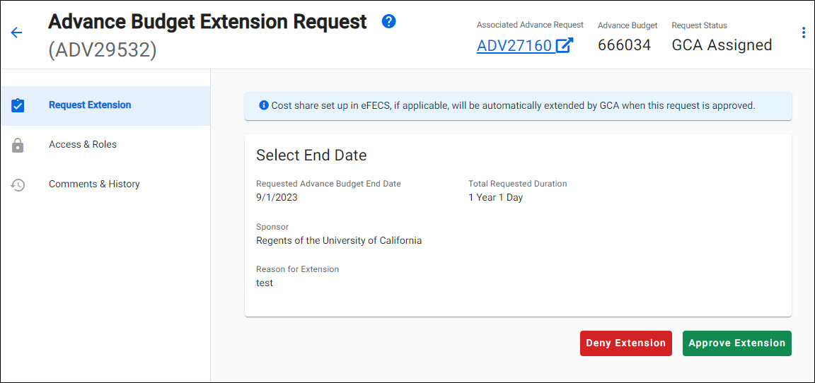advance budget request extension page