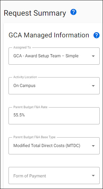 advance request summary G C A managed information