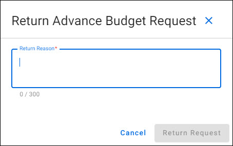 return advance budget request dialog