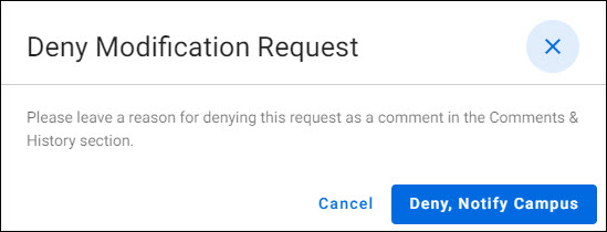 deny modification request dialog