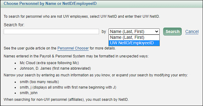personnel chooser dialog