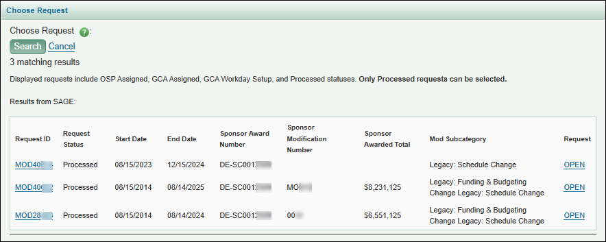 Choose Request search results