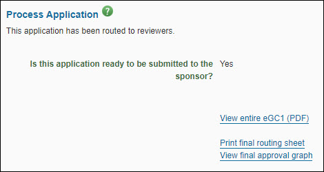 process application section after application was routed