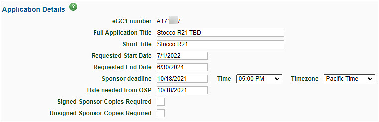 E G C one application details section