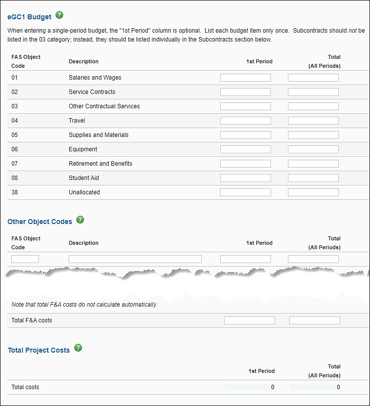 E G C one budget section