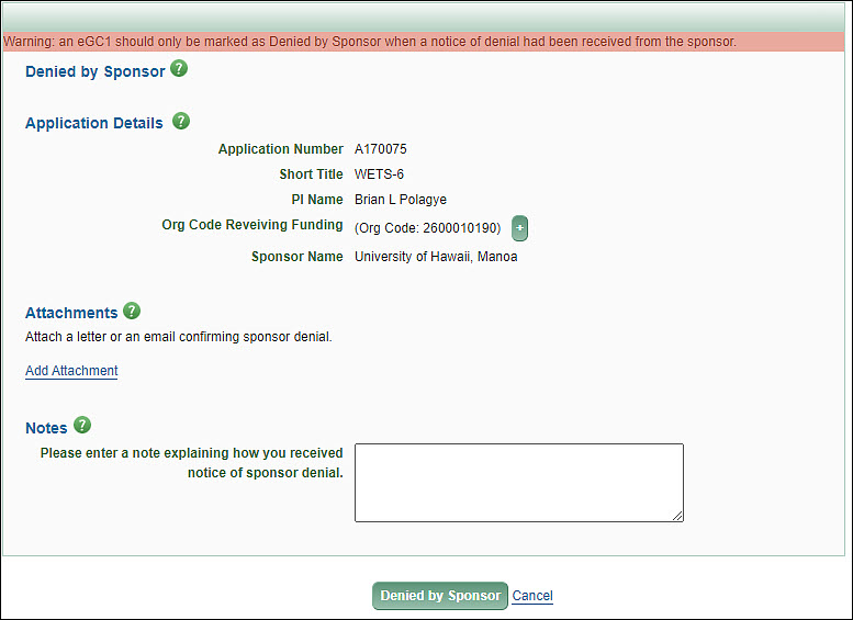 E G C 1 denied by sponsor dialog