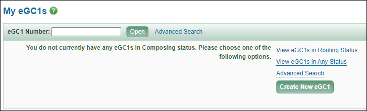 my E G C ones page with no composing items
