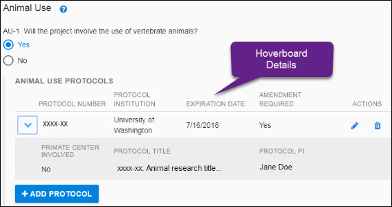 animal use section with hoverboard protocol