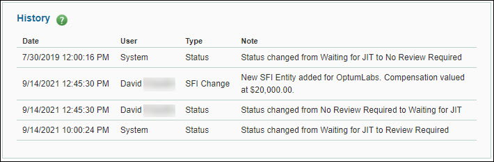 disclosure history section