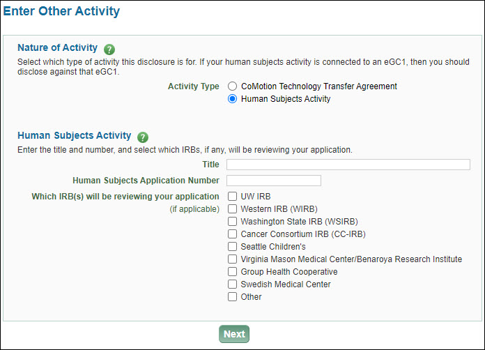other activities human subjects fields