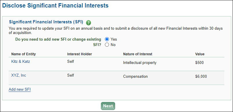 existing S F I to edit or add new