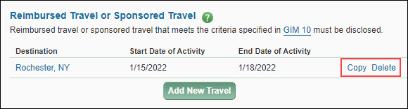 travel entry copy or delete