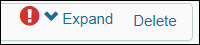 error icon with expand and delete links