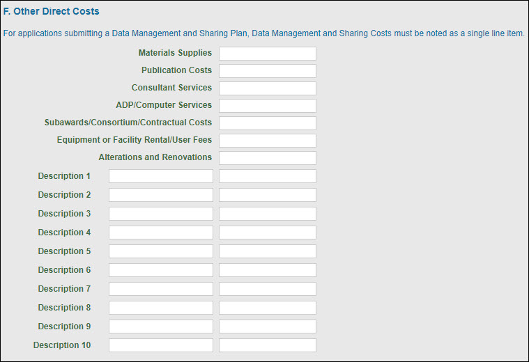 section f other direct costs
