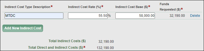 Indirect costs entry